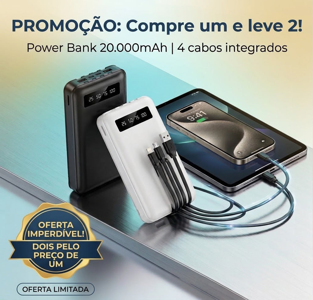 PAGUE 1, LEVE 2!!! CARREGADOR Power bank 20.000 mAh 4 saídas universal!